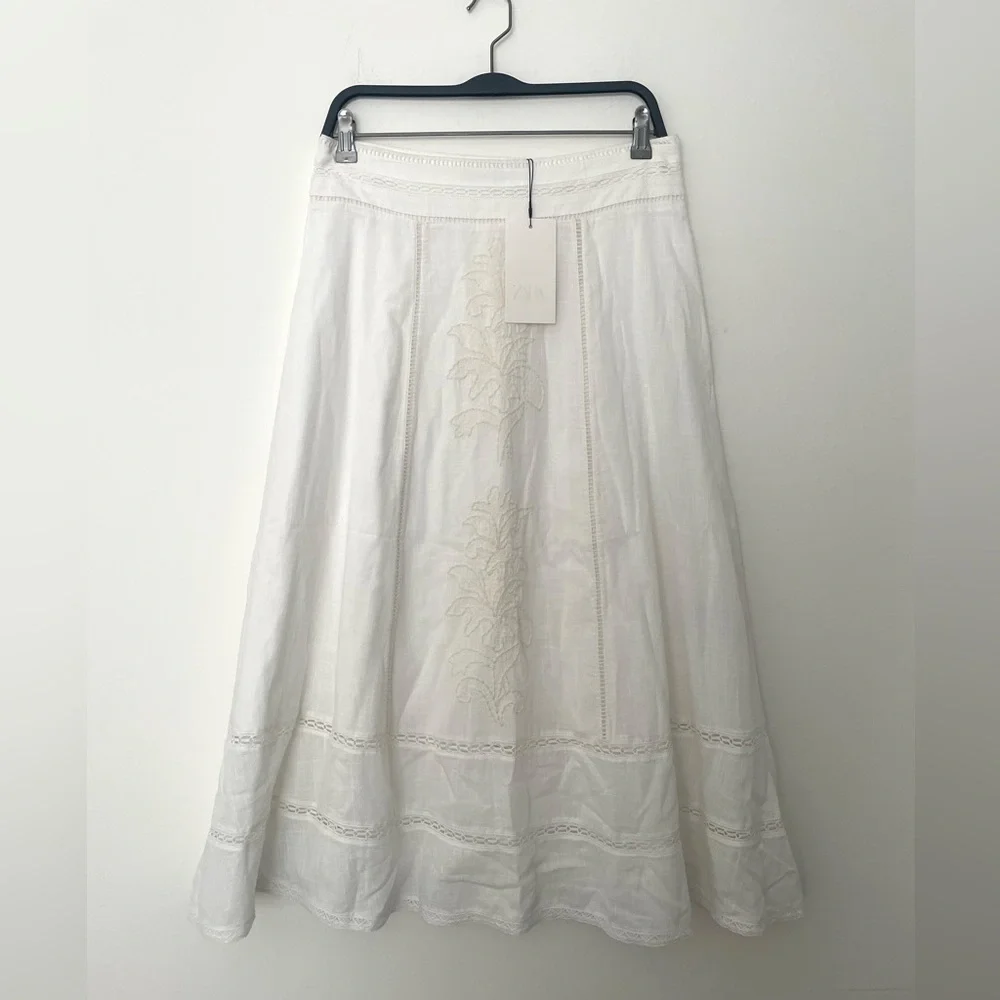 New ZARA ZW Collection Embroidered Midi Skirt